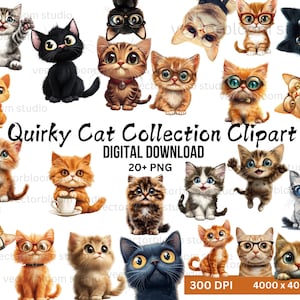 Quirky Cat Clipart: Funny Cartoon PNG Images (Commercial Use)