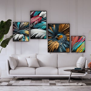 Feathered Beauty Printable Art Set - Two Dimensions - Printable Wall Decor - Boho Feather Illustrations - Digital Prints for Home and Office