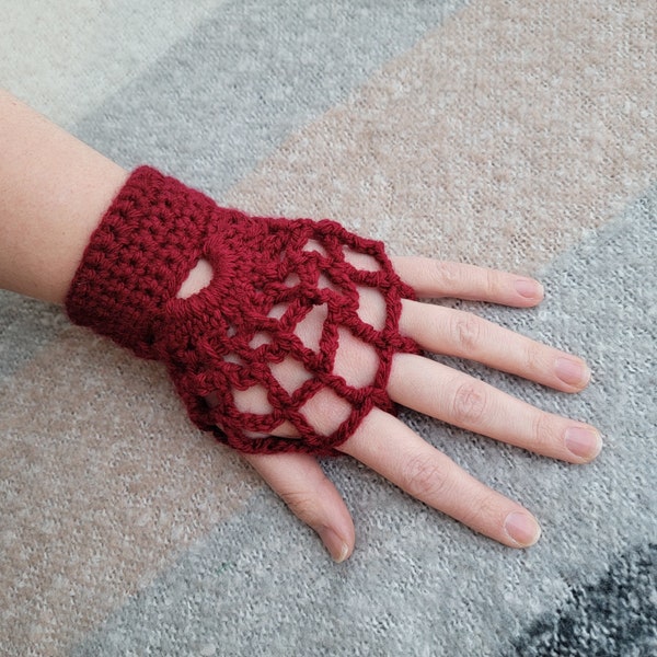 Red Spiderweb Crochet Fingerless Glove