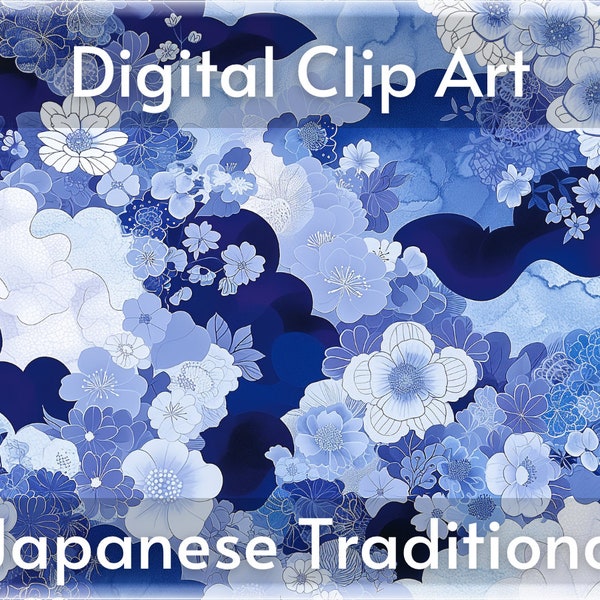 Japanese Clip Art digital papers flowers art unique original design red black KIMONO pattern Japan instant download
