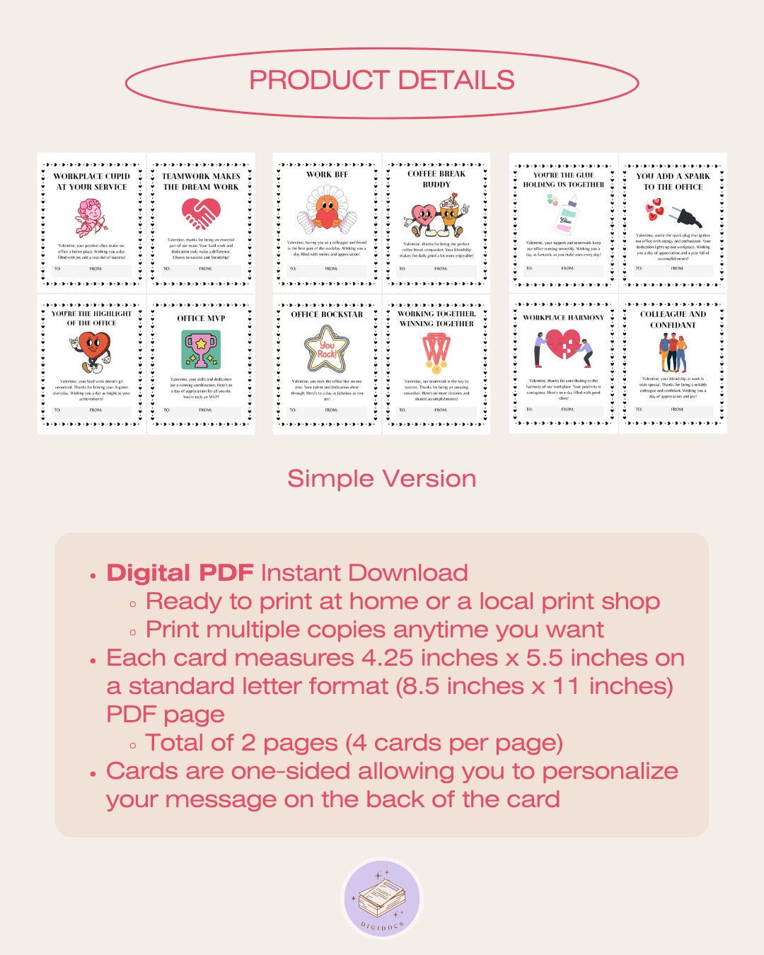 Office Valentines Day Cards Printable PDF Set Of 12 Workplace Appreciation Cards Instant