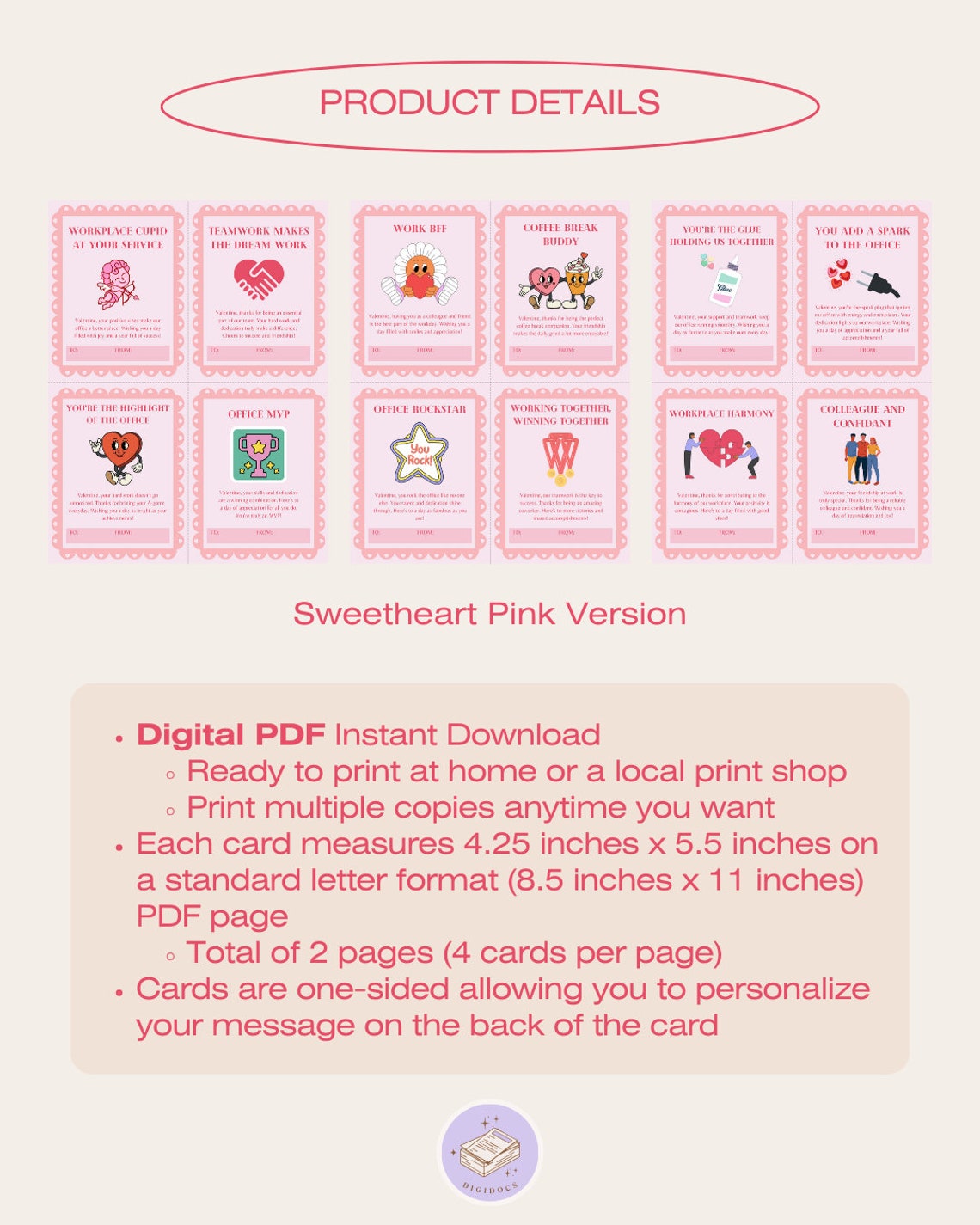 Office Valentines Day Cards Printable PDF Set Of 12 Workplace Appreciation Cards Instant