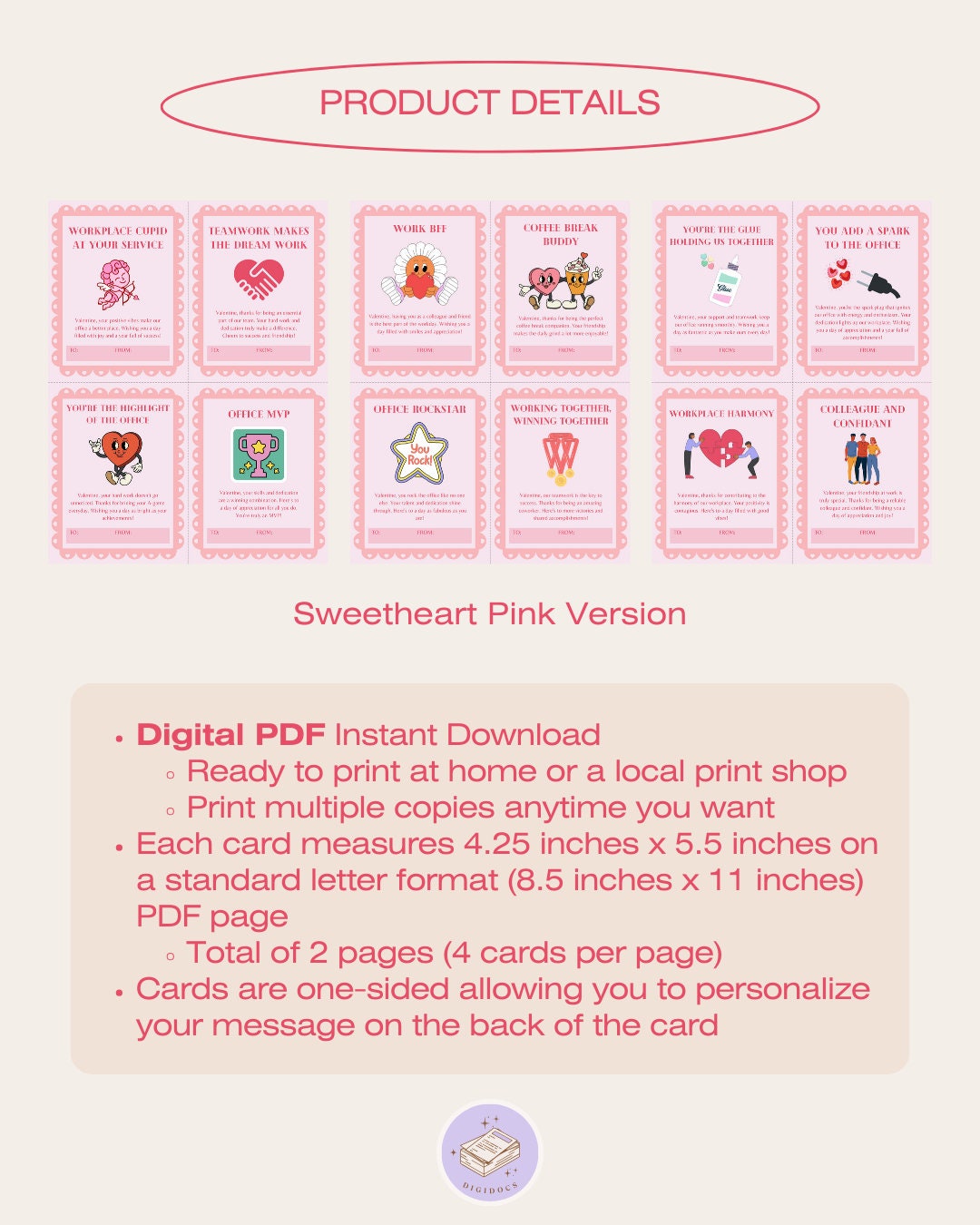 Office Valentines Day Cards Printable PDF Set Of 12 Workplace Appreciation Cards Instant