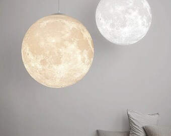 Suspension lumineuse lustre | Plafonnier Lune | Éclairage lunaire suspendu | Pendentif lune | Grande lune imprimée en 3D | Abat-jour clair Luna | Bohème