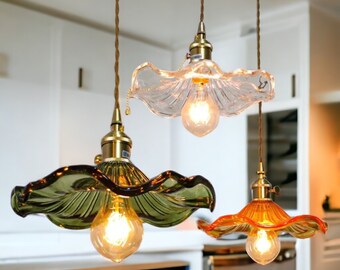 Nordic Pendant Lamp | Kitchen Island Light | Indoor Lighting | Vintage Lamps | Glass Flower Pendant | LED pendant Light | Lamp | Lamp Shade