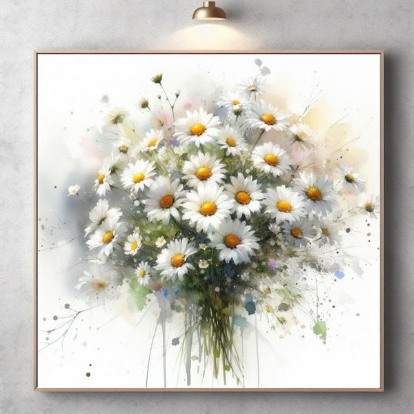 Daisy Bunch, Daisy Landscape, Watercolor Painting, Printable Wall Art, Digital Art, Wall Art, Art Posters, Home Decor, Wildflowers Art