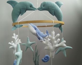 Nursery baby mobile ocean, sea baby mobile,dolphin whale mobile,nautical crib baby mobile, neutral baby girl boy mobile