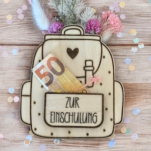 Regalo de dinero 'Mochila escolar': regalo de madera para la inscripción escolar, escolar, regalo personalizable para escolares
