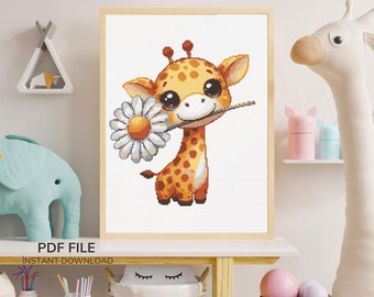 Giraffe Cross Stitch, PDF Pattern, Advanced Embroidery, Instant Download, Wildlife Decor, Majestic Animal Design, Gift Idea