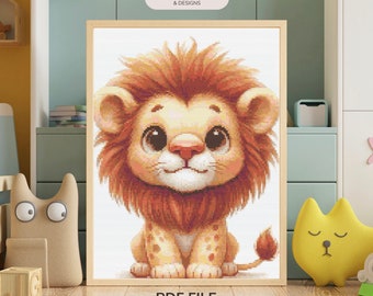 Lion Cross Stitch, PDF-patroon, geavanceerd borduurwerk, Instant Download, Wildlife Decor, majestueus dierenontwerp, cadeau-idee