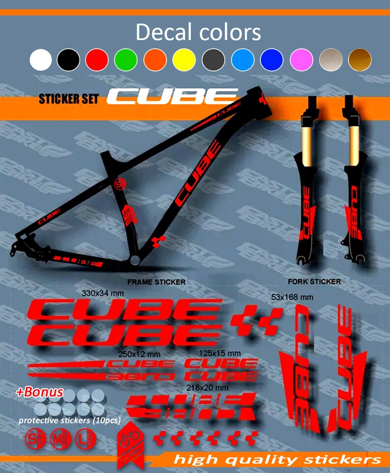Bicycle Stickers Cube. A Set of Stickers for the Frame and Fork in Any