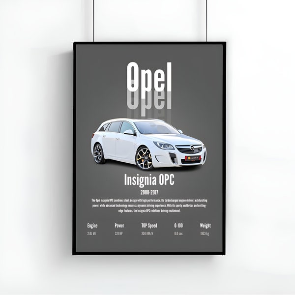 Vauxhall Opel Insignia OPC Car Poster Wall Art Boys Room German Cars Decor Kids Nursery Decor Dorm Gift for Him Car