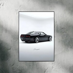 Svart Dodge Challenger Hellcat minimalistisk poster | Modern studioväggkonst med muskelbil | Digital nedladdning