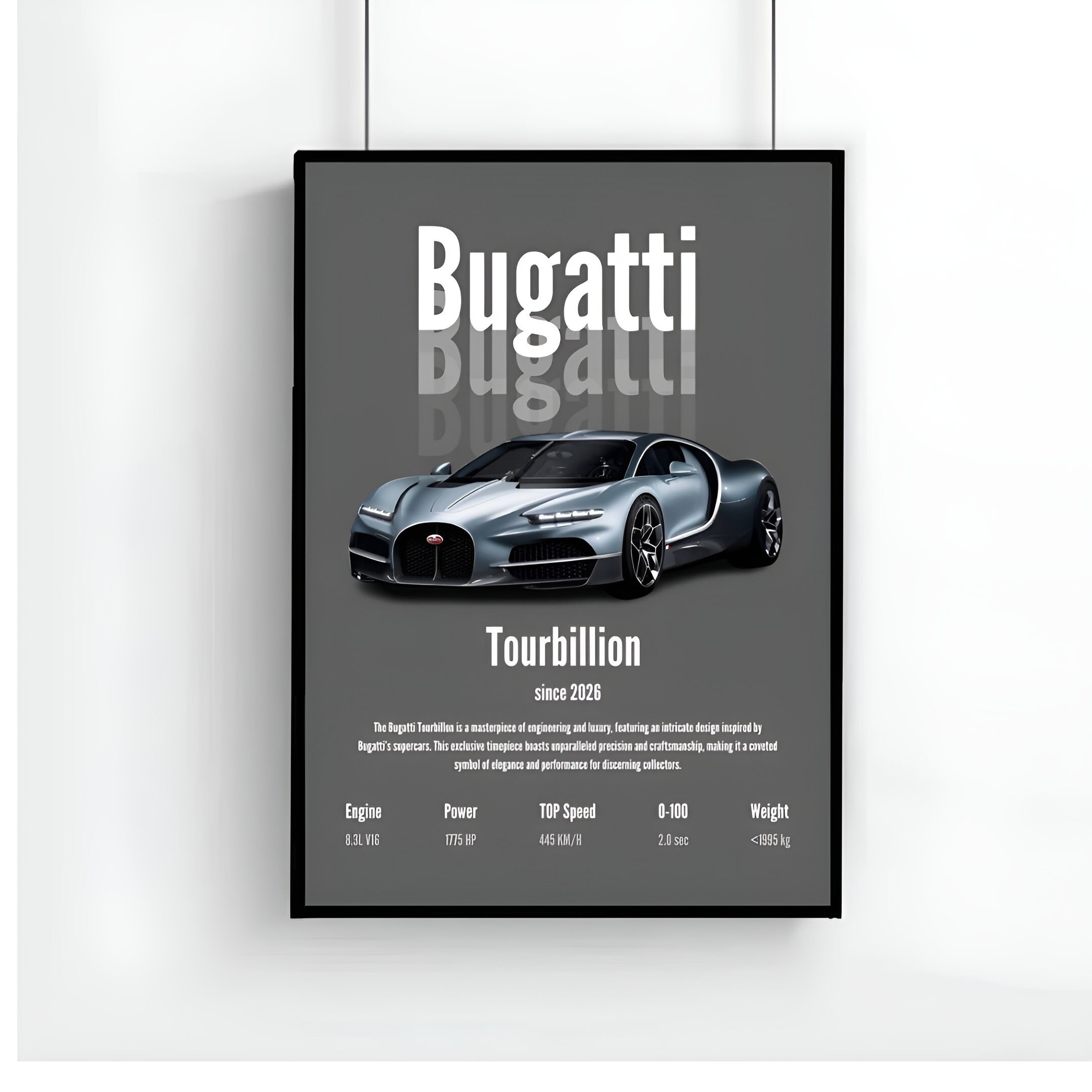 Bugatti Tourbillon Poster, New Bugatti Poster, Sports Car Wall Art, Car