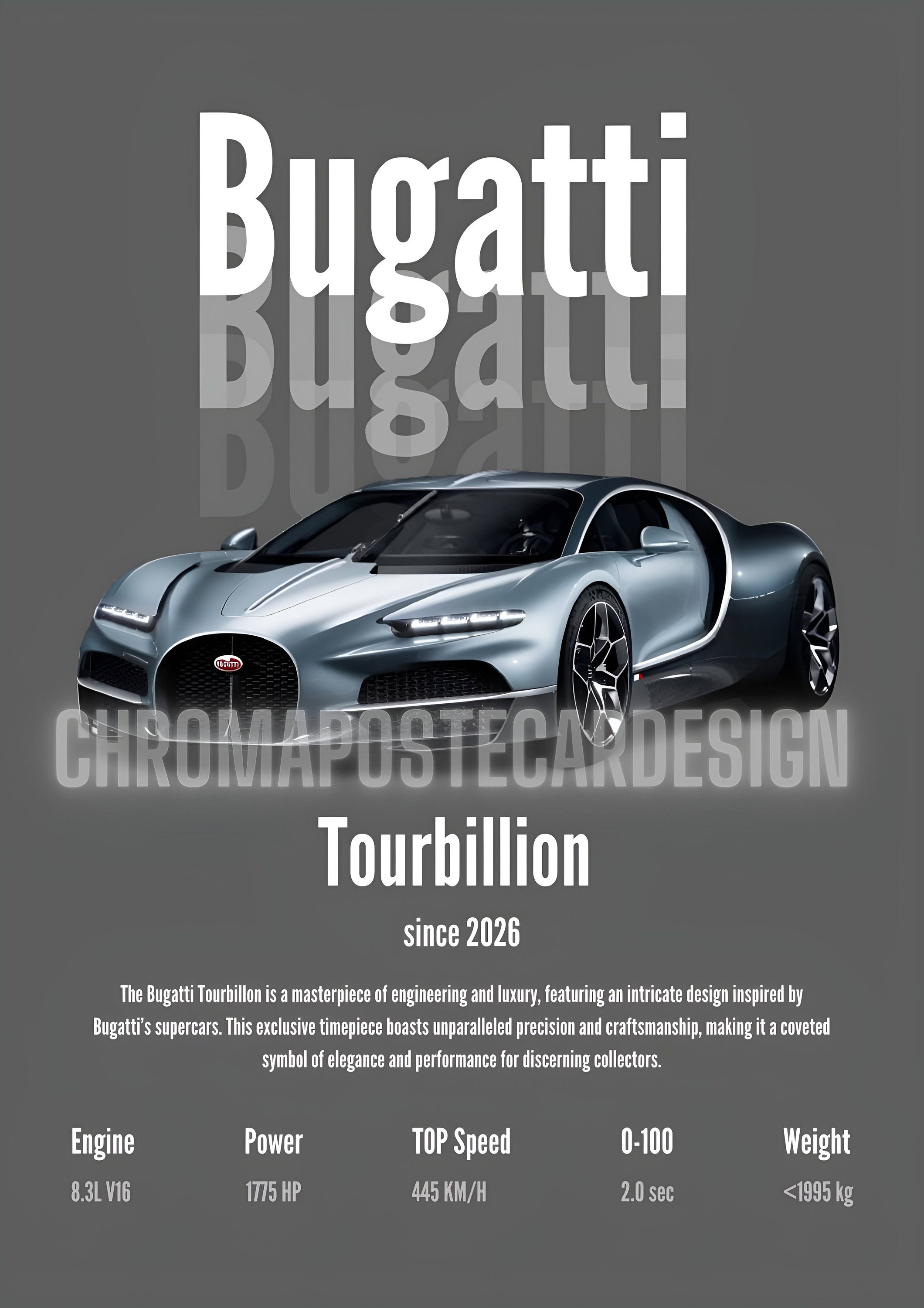 Bugatti Tourbillon Poster, New Bugatti Poster, Sports Car Wall Art, Car