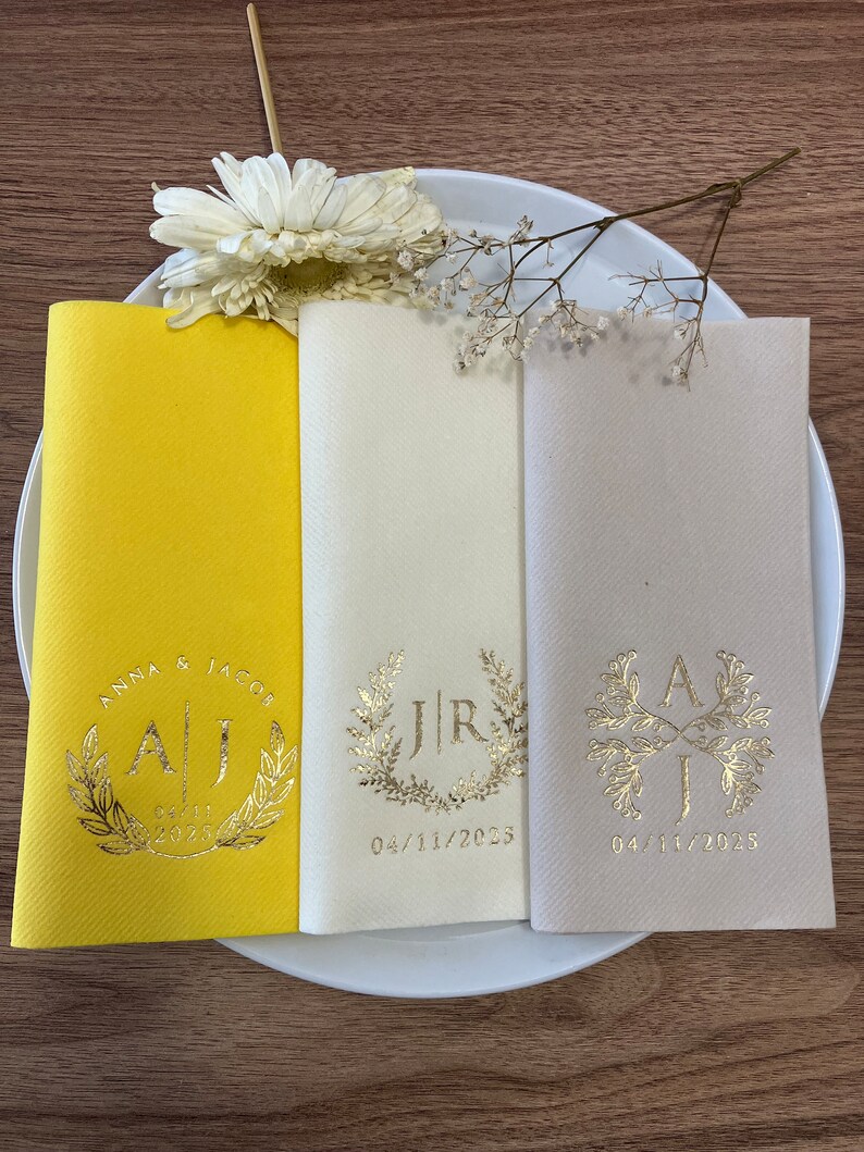 Personalized Napkin, Event Napkin with Gold Foil Printing, Wedding Dinner Napkin, Soft Linen Napkin, Printed Napkins, Memorableeventgifts. image 7