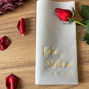 Personalized Napkin, Event Napkin with Gold Foil Printing, Wedding Dinner Napkin, Soft Linen Napkin, Printed Napkins, Memorableeventgifts. image 4