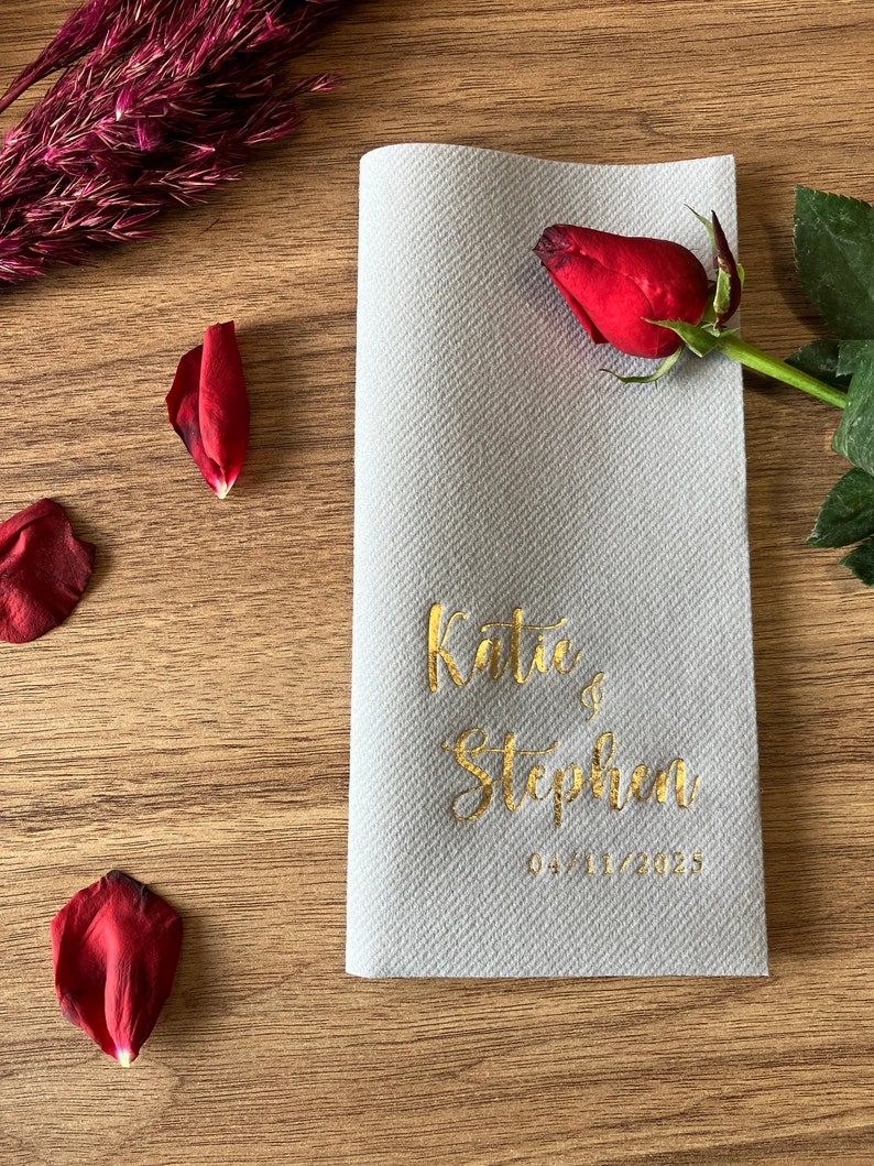 Personalized Napkin, Event Napkin with Gold Foil Printing, Wedding Dinner Napkin, Soft Linen Napkin, Printed Napkins, Memorableeventgifts. image 4