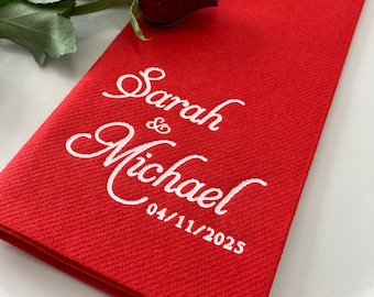 Personalized Napkin, Event Napkin with White Foil Printing, Wedding Napkin, Custom Dinner Napkin, Soft Linen Napkin, Printed Napkins