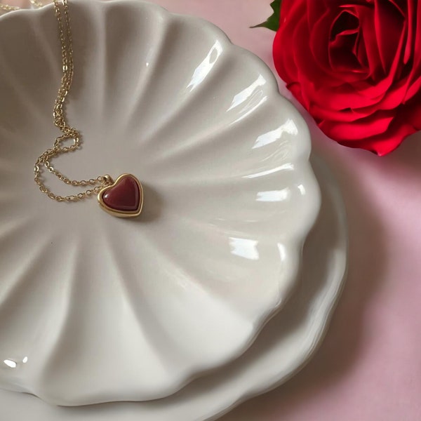 Collier coeur exquis, pendentif en cristal de cornaline - cadeau élégant pour maman ou petite amie, bijoux en pierres précieuses de coeur, élégance pour la Saint-Valentin