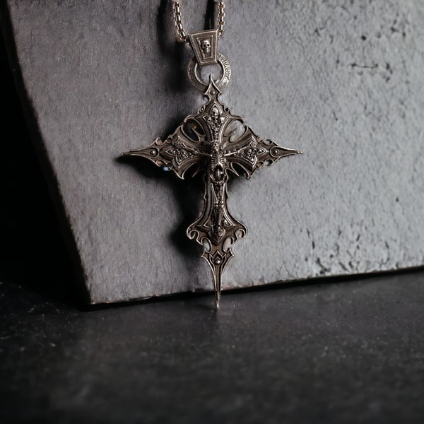 Vintage Gothic Kreuzigung Schädel Kreuz Anhänger Halskette - Statement Street Style für Herren