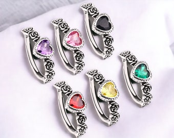 925 Sterling Silver Heart and Roses Rings - Adjustable, Gothic Elegance, Diverse Colours - Unique Valentine's Gift with Whimsical Charm.