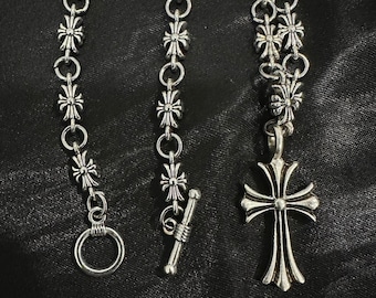 Gothic Chrome Hearts Handcrafted Choke Chain Necklace, Gothic Chrome Hearts Inspired with Exquisite Artistry and Elegant Pendant Detailing