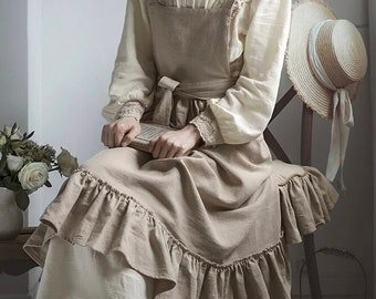 Women Apron Dress | Cotton Apron with Pockets | Adjustable Shoulder Straps | Vintage Style Apron Dress for Her | Gift for Her | Gift for Mom