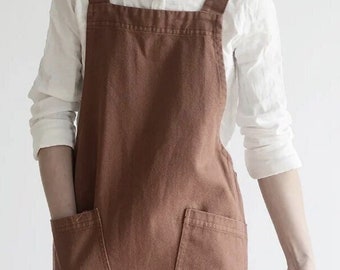 Cotton Apron with Pockets in Terracotta | Pinafore Apron | Cotton Apron | Handmade Apron | Natural Apron for Women