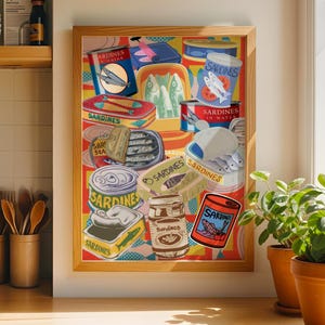 sardine painting art | dining room art print | sardine painting fish art | tin fish print | sardines kitchen | sardines art | sardines wall