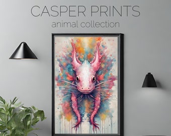 Animal wall art, digital download, Abstract Axolotl print, bedroom wall, quirky, animal collection