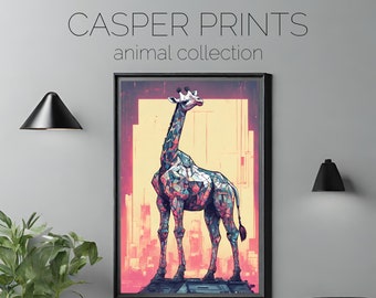 Animal wall art, digital download, Sci-fi Giraffe print, bedroom wall, quirky, animal collection