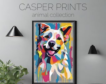 Animal wall art, digital download, Abstract dog print, bedroom wall, quirky, animal collection