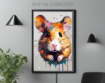 Animal wall art, digital download, Abstract hamster print, bedroom wall, quirky, animal collection