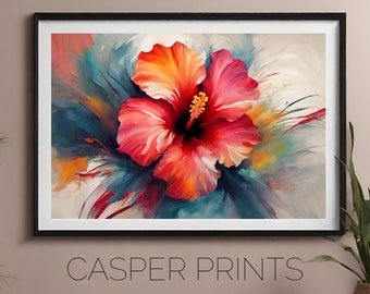 Hibiscus wall art, digital download, flower print, bedroom wall, neutral colour, floral collection