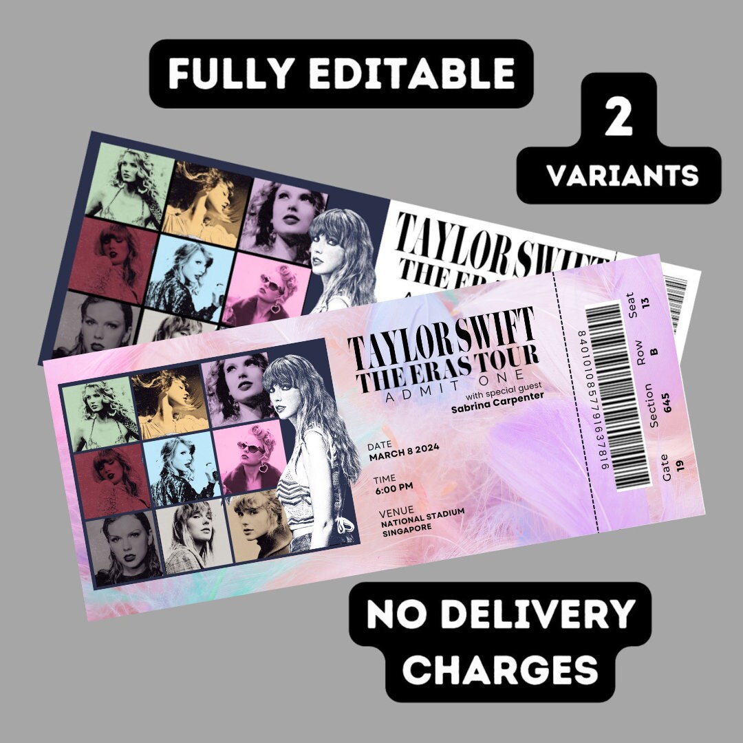 Editable Taylor Swift The Eras Tour Concert Ticket, Printable, Swiftie Merch, Canva Editable, Gift For Her, Digital Print, Instant Download
