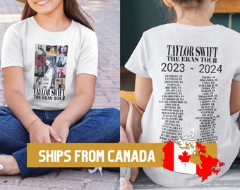 T-shirt double face Taylor Swift Eras Tour pour enfants, produits dérivés de la tournée Eras, t-shirt Eras Tour, cadeaux pour elle, villes du monde, produits Swiftie, t-shirt unisexe