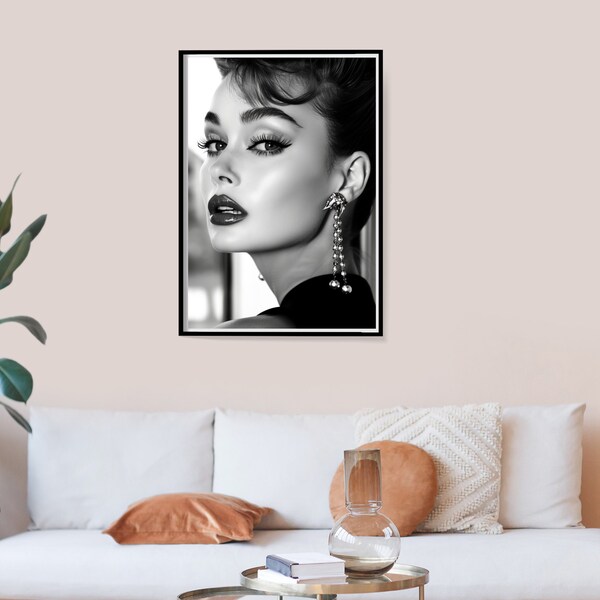 Audrey Hepburn Beauty Wall Art , Black and White Print,  Vintage Fashion Photo, Old Hollywood Art, Fashion Wall Decor, Feminist Poster