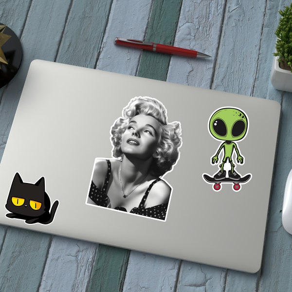 Sticker Marilyn Monroe Stickers vinyles étanches Stickers mèmes pour bouteilles d'eau, cadeaux pour ordinateurs portables, stickers personnalisés pour amateurs d'autocollants, cadeau déco