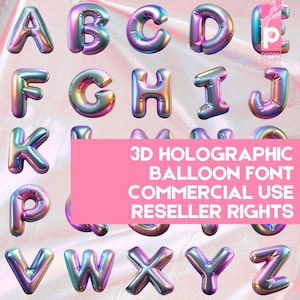 3D-lettertype holografische ballonletters Y2K-alfabet PNG voor logo's Uitnodigingen Stickers digitale download typografieontwerp sociale media-inhoud