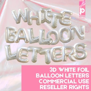 Ballon blanc lettres PNG police alphabet feuille 3D téléchargement numérique bulle métallique brillante texte création de logo décoration de fête esthétique typographie