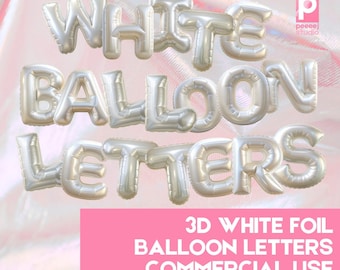White Balloon Letters PNG Font 3D Foil Alphabet Digital Download Shiny Metallic Bubble Text Logo Design Party Decor Aesthetic Typography