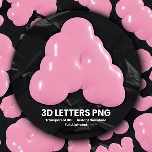 3D Pink Bubble Letters PNG Aesthetic 3D Alphabet Set Cute Cloud Style Font for Stickers Canva Procreate Kawaii Y2K Transparent Background