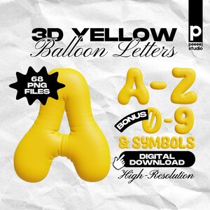 3D gele ballonletters PNG A-Z 0-9 symbolen Clipart 68 hoge resolutie digitale bestanden alfabetnummers lettertype voor feestdecor, banners en uitnodigingen
