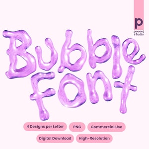 Ästhetischer 3D-Buchstabe PNGs Niedliches Bubble Alphabet Clipart Glänzende Pastellschrift Grafiken Digitales Scrapbook Letters PNG Instagram Logo Design Font