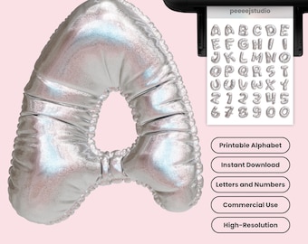 3D Puffy Balloon Letters PNG Silver Chrome Alphabet Clipart Cricut Font Printable Iridescent Numbers Metallic Balloon Letters for Journals