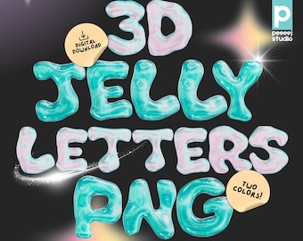 3D Jelly Letters PNG Alphabet Pastel Aesthetic Font for Canva, Stickers, Digital Planners, Reels Journals Scrapbook Logo Design Social Media