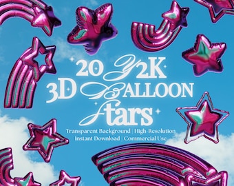 Aesthetic 3D Star Rainbow Clipart PNG Digital Scrapbook Stickers for Canva Vibrant Holographic Star Icons Transparent Background Graphics