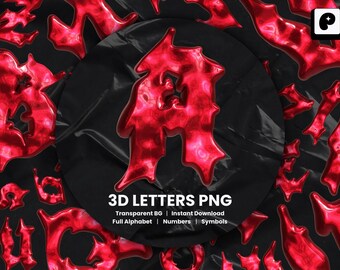 3D Letters PNG Alphabet Download Aesthetic Chrome Font PNG Trendy 3D Lettering Clipart Digital Alphabet PNG for Canva Red Shiny 3D Font