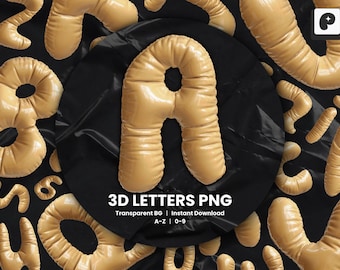 3D Letters PNG Balloon Style Font Nude Aesthetic Alphabet Beige Puff Letters Soft Y2K Clipart Transparent Background Digital Download Canva
